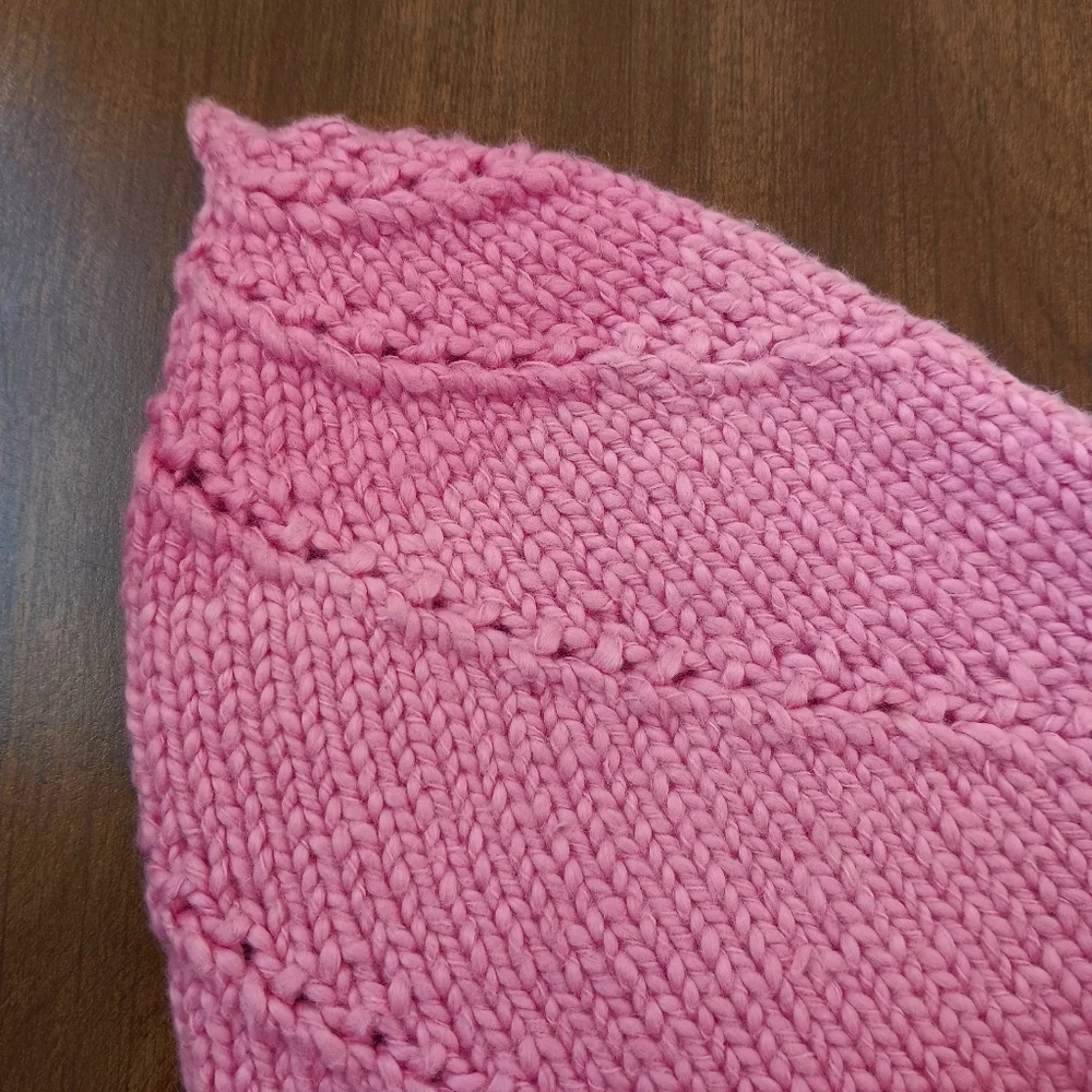 Hand Crafted Handknit Pink Cotton Strawberry Swirl Ice Cream Cone Baby Hat 6M